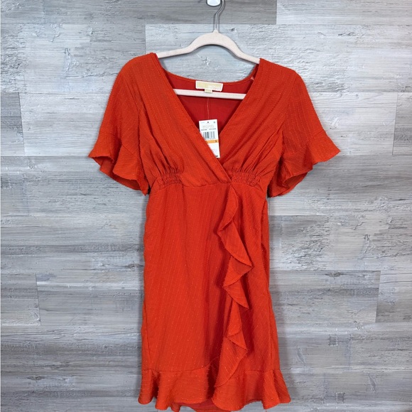 Michael Kors Dresses & Skirts - Michael Kors NWT Optic Orange Ruffle Dress Size S